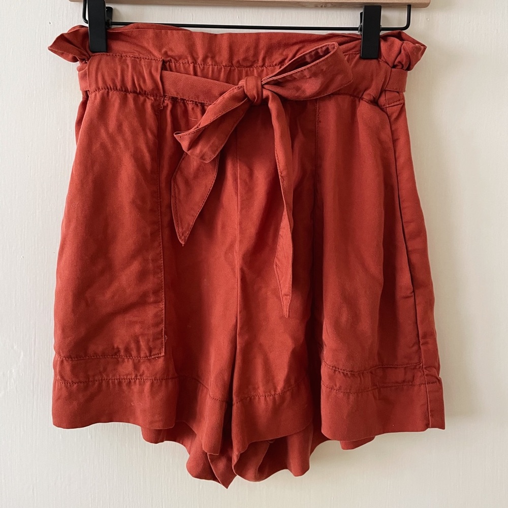 Rusty Red / Pink Paperbag Shorts with tie waist